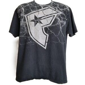 Famous Stars Straps Logo Tee L Black Distressed Skater Y2K Grunge